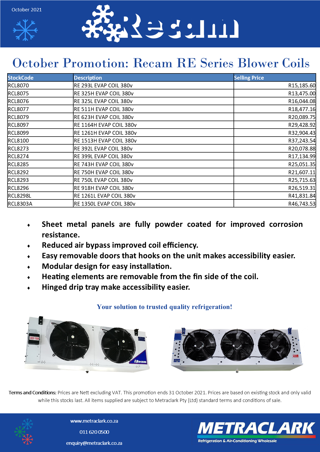 Recam RE Series Blower Coils Recam RE Series Blower Coils