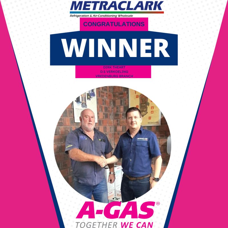 A huge congratulations to Dirk Theart from D.S Verkoeling, our Vredenburg Branch winner in the A-Gas & Metraclark giveaway!