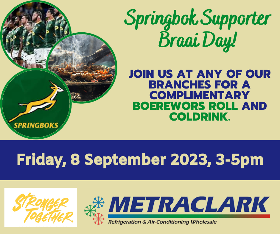 Metraclark Springbok Supporter Wors Roll Braai Day- 8 September 2023 15:00-  17:00 pm