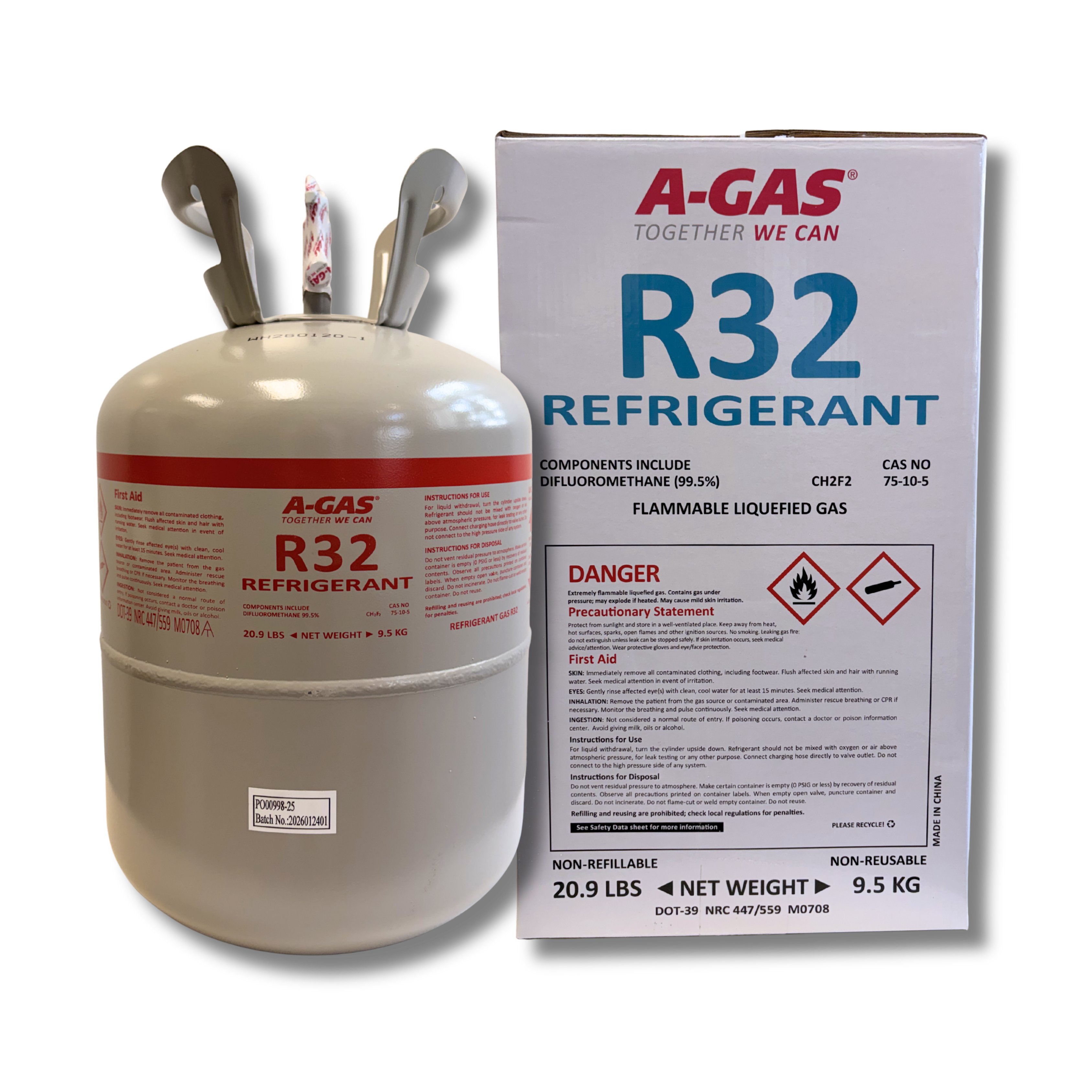 R32 In 9.5Kg Disposable Cylinder + PRV