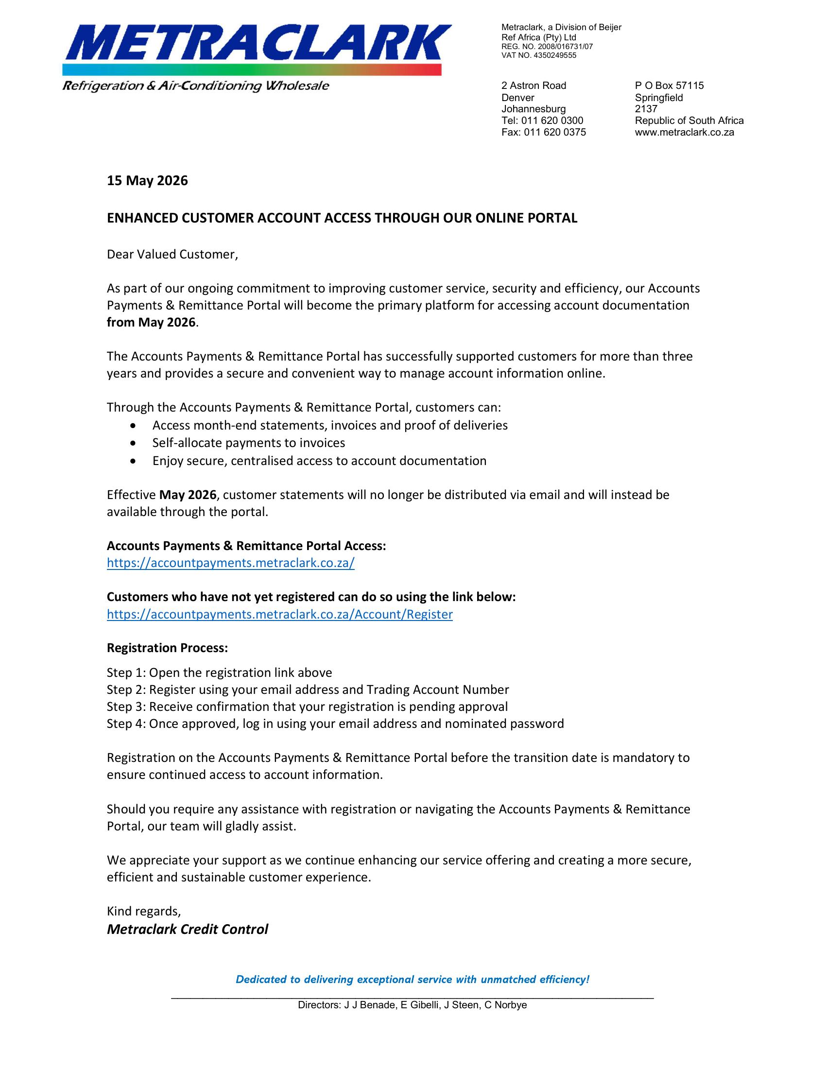 Metraclark Customer Statements Moving to Online Portal