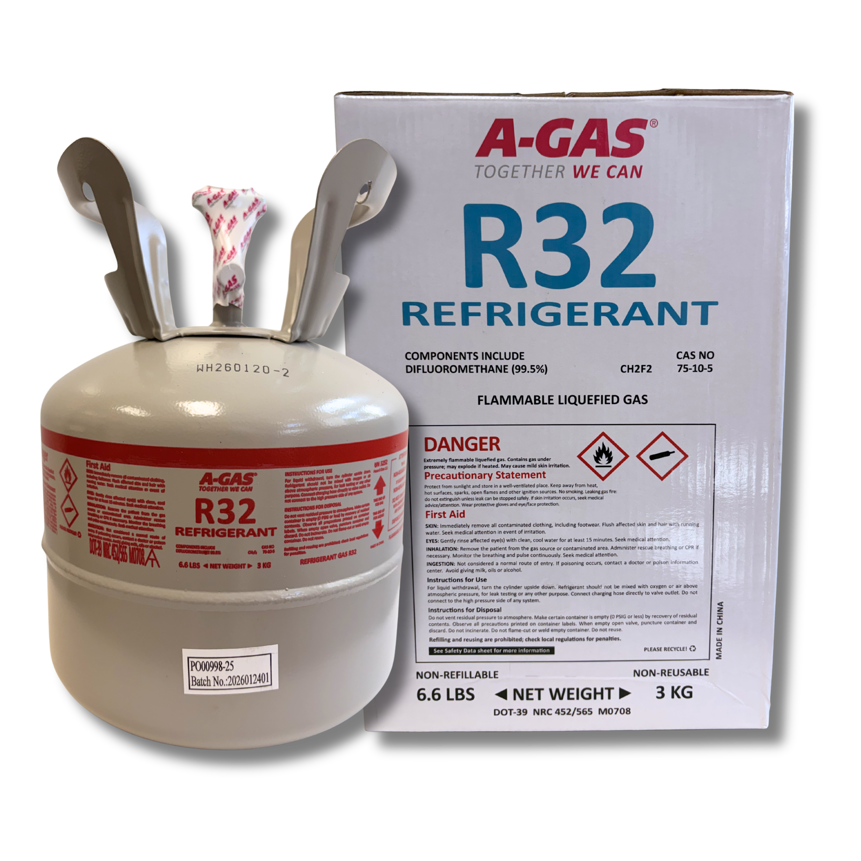 R32 In 3Kg Disposable Cylinder + PRV