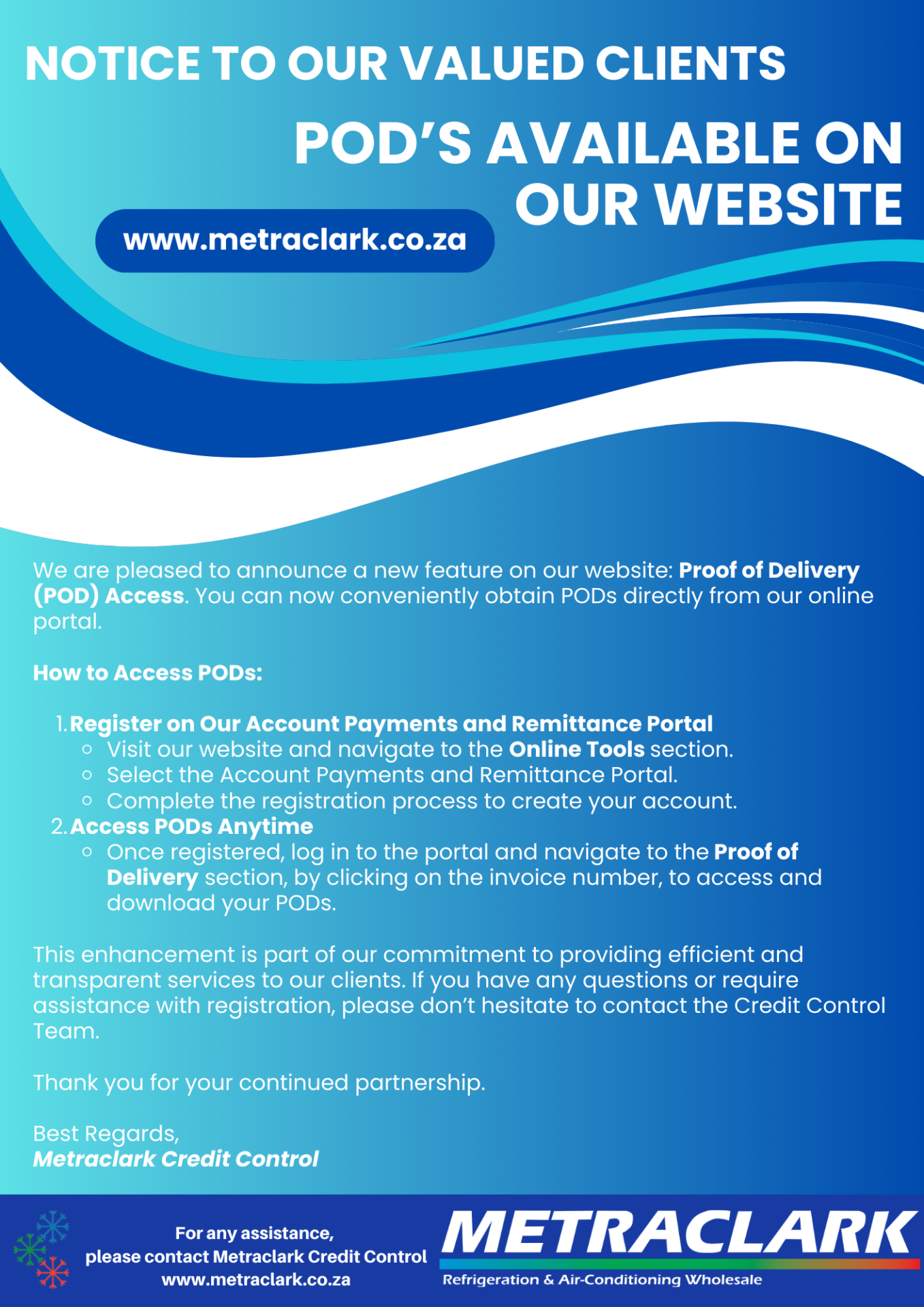 Notice to Clients: POD's are now available on the Metraclark Website!